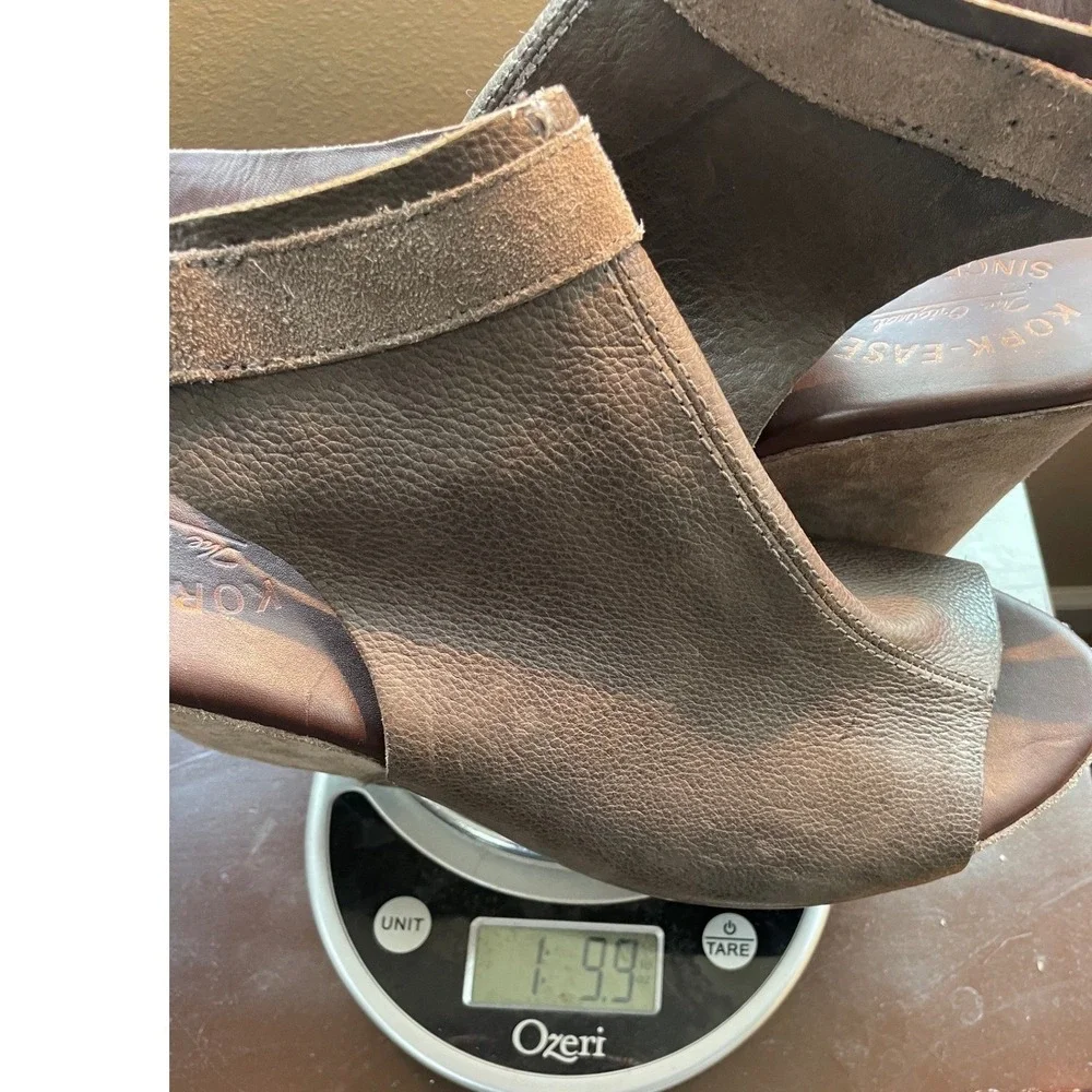 Kork-Ease Brown Leather Suede Wedge Sandals Peep Toe Ankle Strap Womens 10M